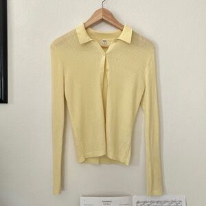 Uniqlo Light Yellow Ribbed Button Down Shirt